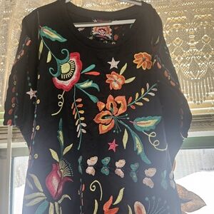 Colorful Beautiful Embroidered Black Top By Johny Was